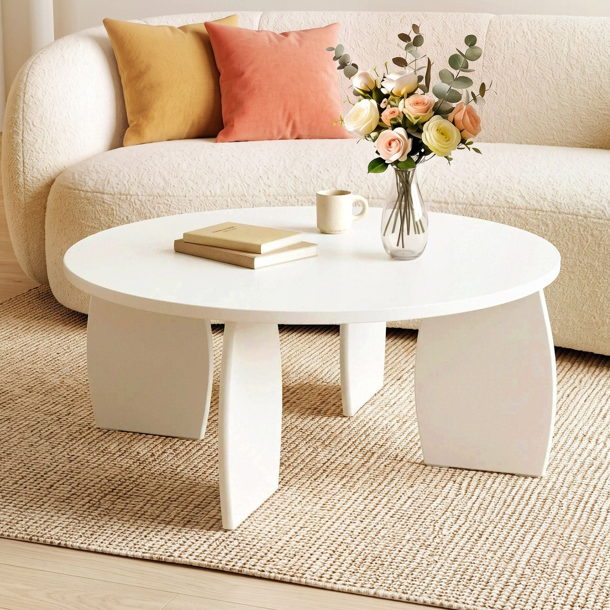 Round Coffee Table High-Gloss Center Table Minimalist Living Room Furniture 78x35cm Cream White - Furniture > Living Room > Coffee Tables - Rivercity House & Home Co. (ABN 18 642 972 209) - Affordable Modern Furniture Australia