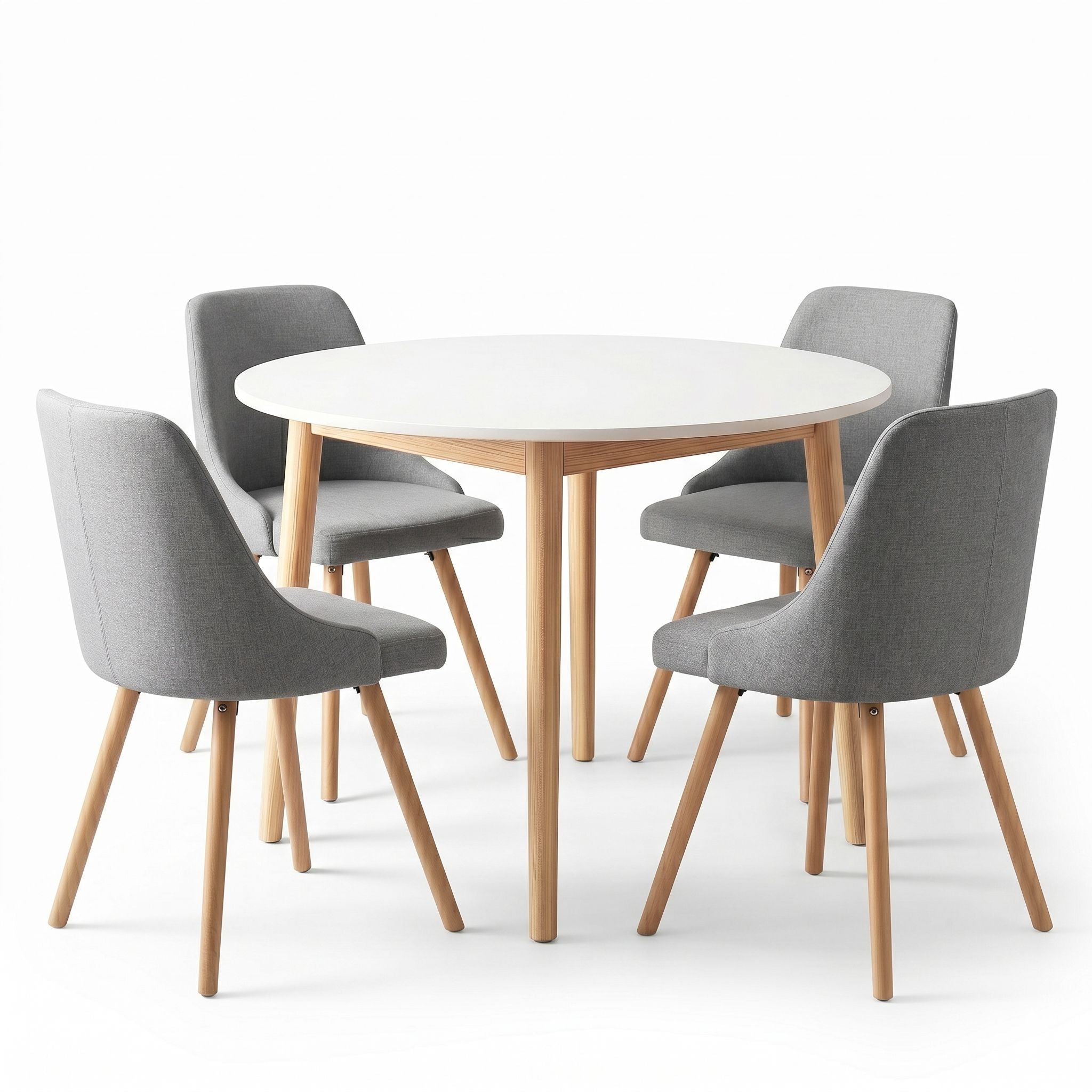Round Dining Table and Chairs Set 5pcs Compact Kitchen Furniture White Natural Wood & Grey - Furniture > Dining > Dining Set - Rivercity House & Home Co. (ABN 18 642 972 209) - Affordable Modern Furniture Australia