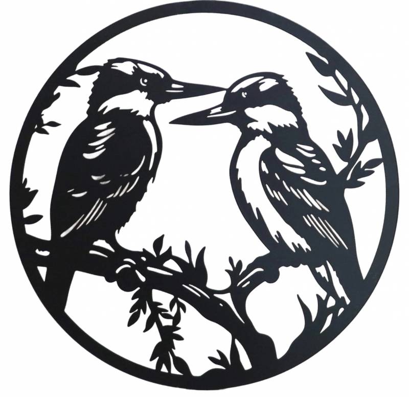 Round Happy Kookaburra Metal Wall Art 40cm - Black - Home & Garden > Wall Art > 3D Wall Art - Rivercity House & Home Co. (ABN 18 642 972 209) - Affordable Modern Furniture Australia