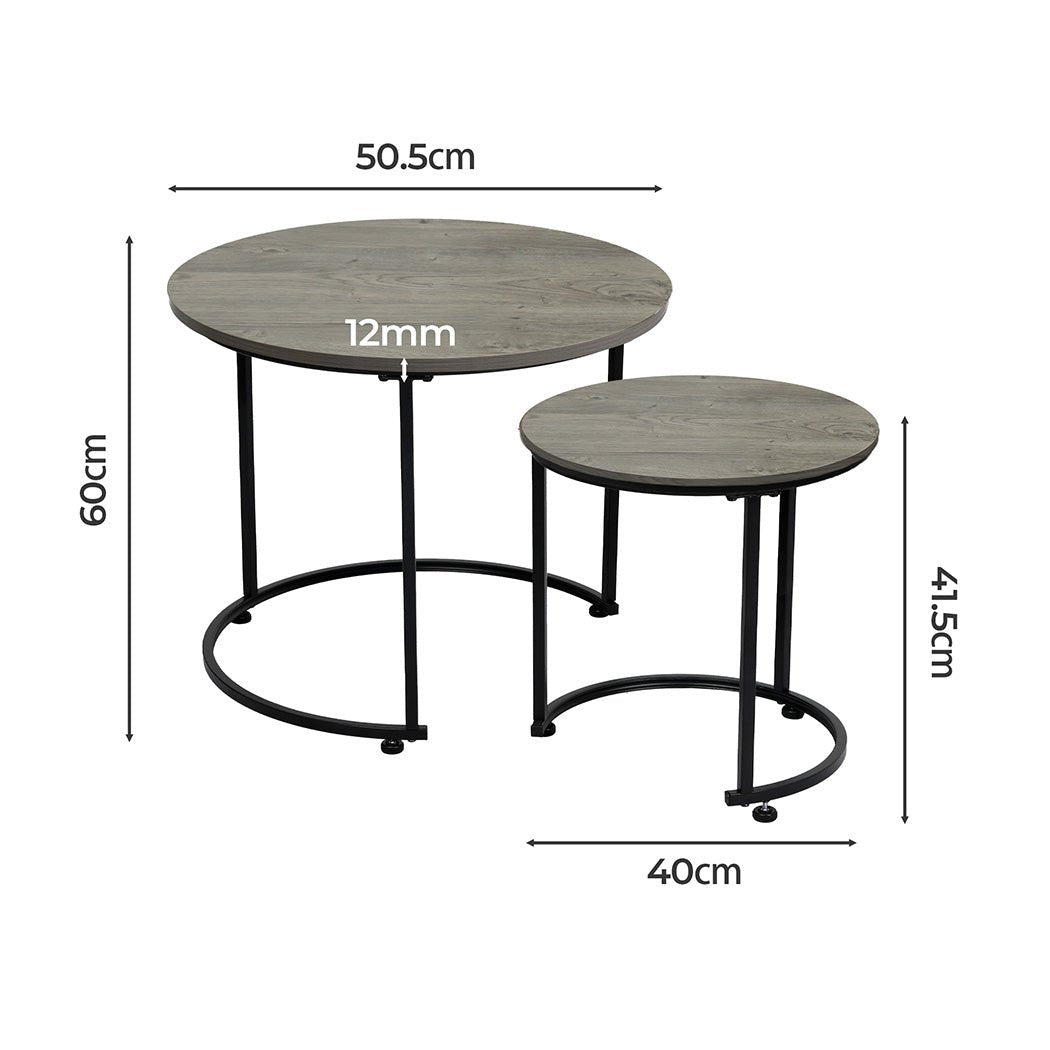 Round Nesting Coffee Table Set with Wood Grain Top and Metal Frame - Grey - Rivercity House & Home Co. (ABN 18 642 972 209) - Affordable Modern Furniture Australia