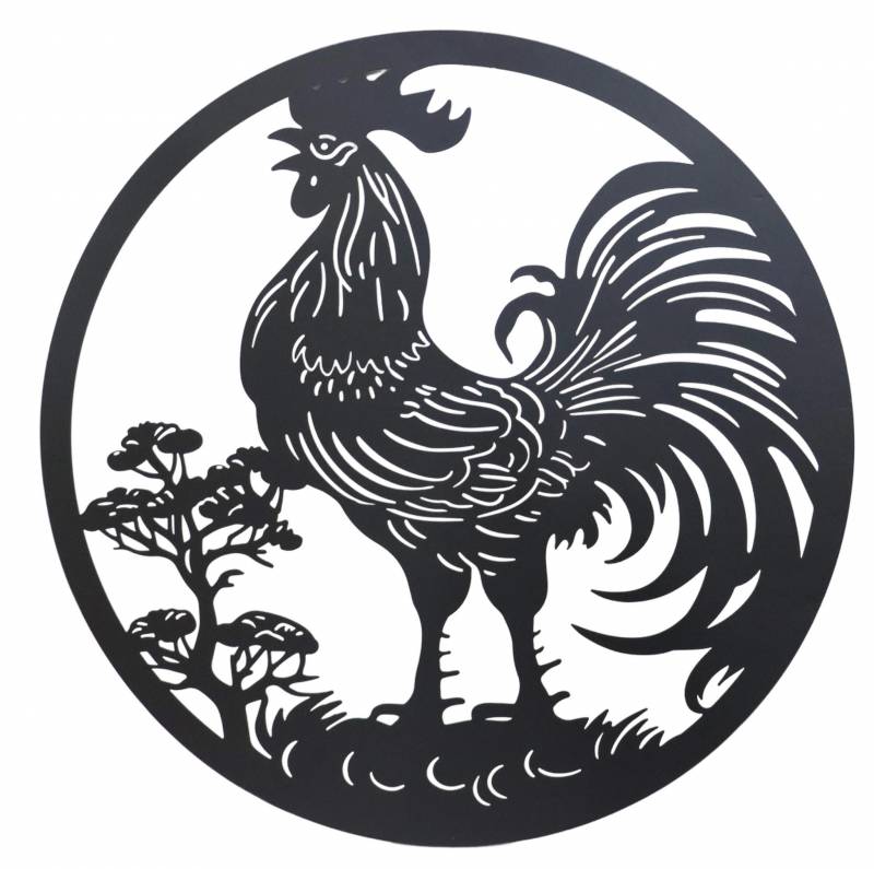 Round Rooster Metal Wall Art 98cm - Black - Pet Care > Bird > Bird Cages & Stands - Rivercity House & Home Co. (ABN 18 642 972 209) - Affordable Modern Furniture Australia