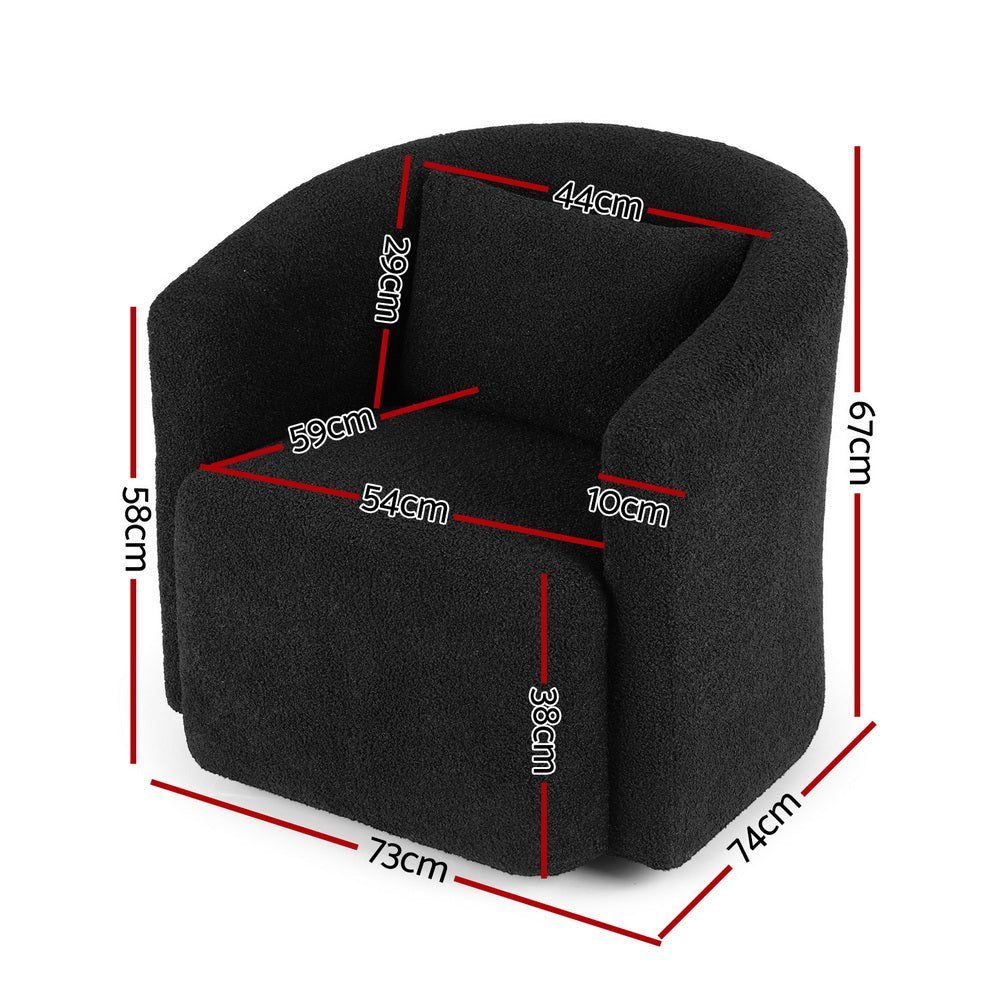 Round Swivel Armchair Sherpa Fleece Black - Furniture > Bar Stools & Chairs > Arm Chairs & Recliners - Rivercity House & Home Co. (ABN 18 642 972 209) - Affordable Modern Furniture Australia