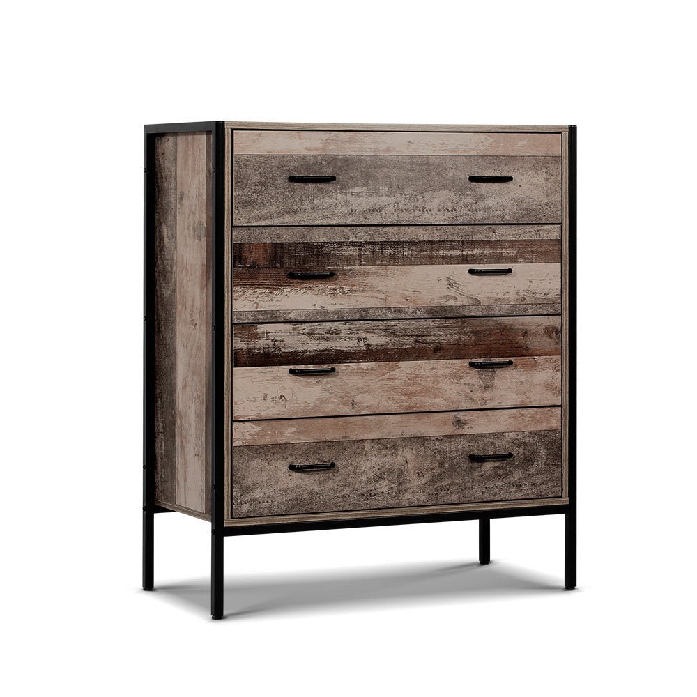 Rustic Industrial Look 4 - drawer Tallboy - Rivercity House & Home Co. (ABN 18 642 972 209) - Affordable Modern Furniture Australia
