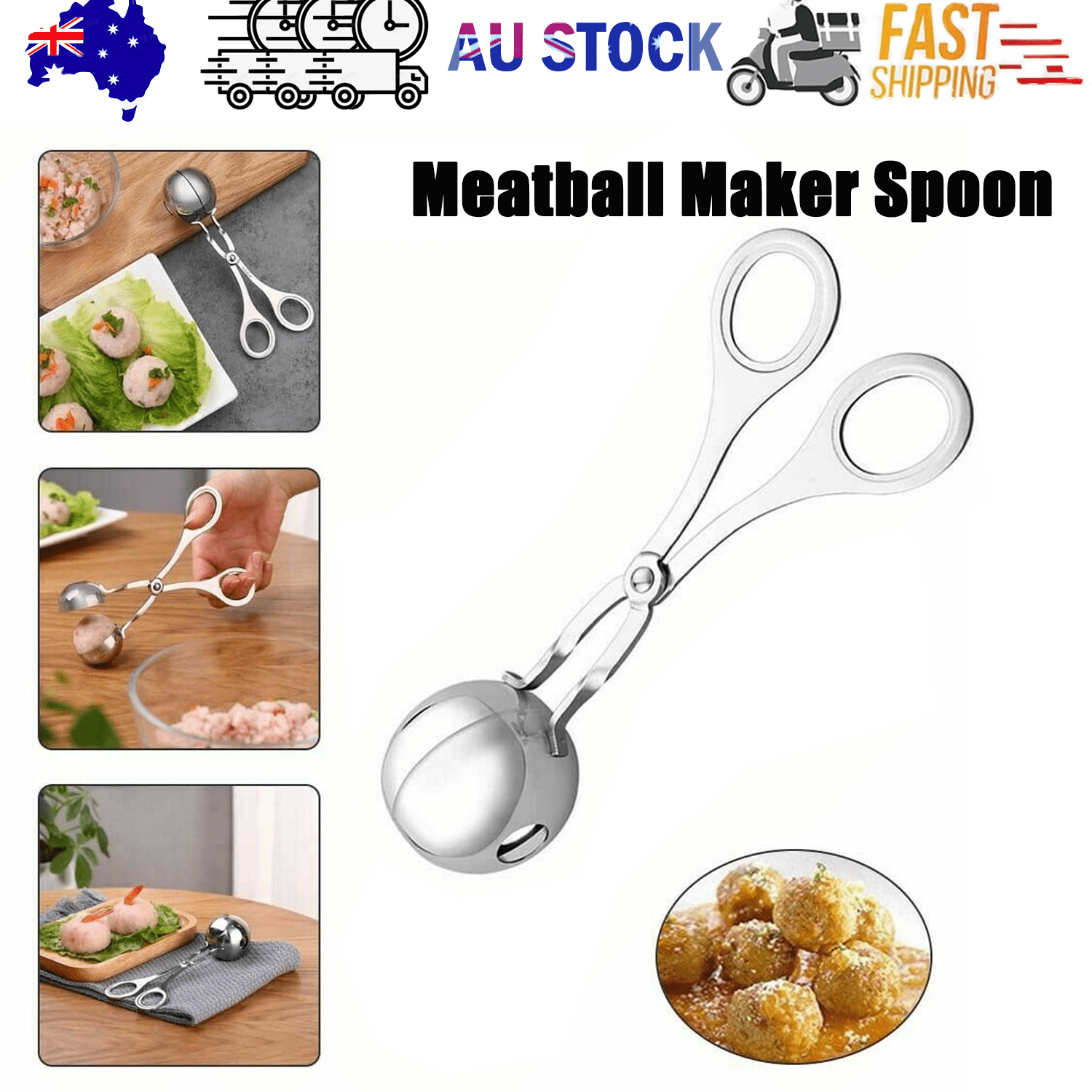 S Meatball Maker Spoon Kitchen Stick Utensil Baller Meat Stainless Steel AU - Home & Garden > Kitchenware > Kitchen Utensils - Rivercity House & Home Co. (ABN 18 642 972 209) - Affordable Modern Furniture Australia