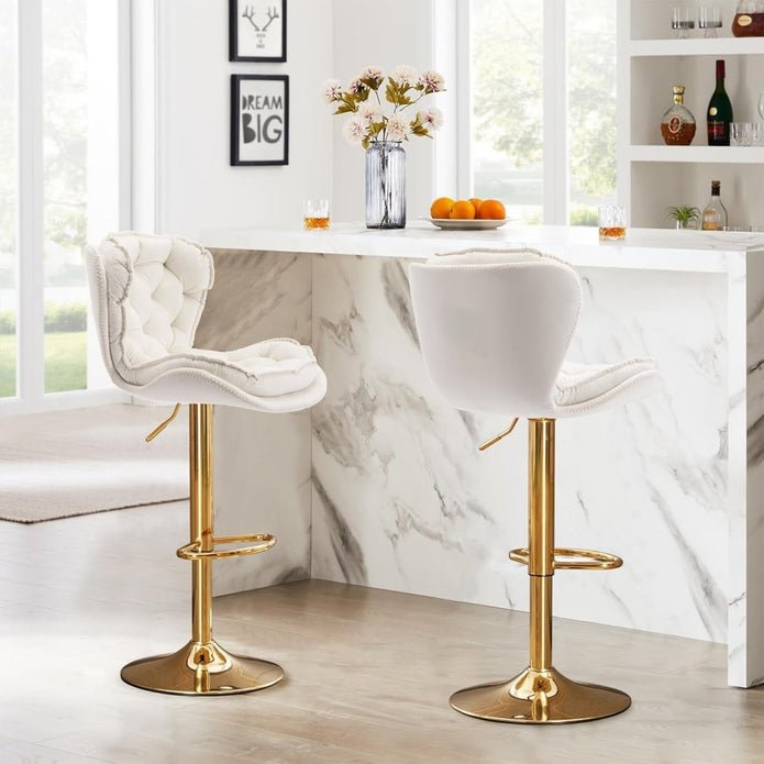 Set of 2 Adjustable Swivel Velvet Bar Stools with Back for Counter Height Kitchen Island - Ivory - Furniture > Bar Stools & Chairs > Table & Bar Stools - Rivercity House & Home Co. (ABN 18 642 972 209) - Affordable Modern Furniture Australia