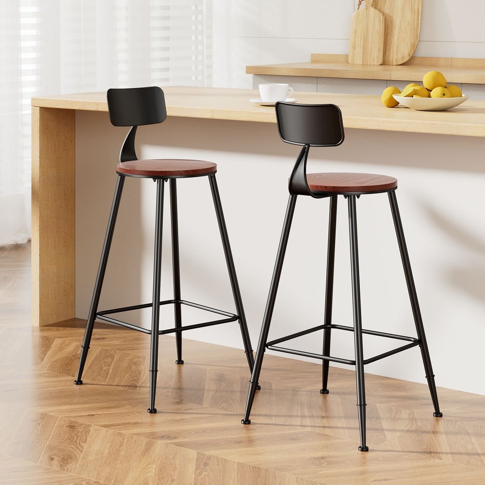 Set of 2 Alex Bar Stools Pinewood Metal - Black and Wood - Rivercity House & Home Co. (ABN 18 642 972 209) - Affordable Modern Furniture Australia