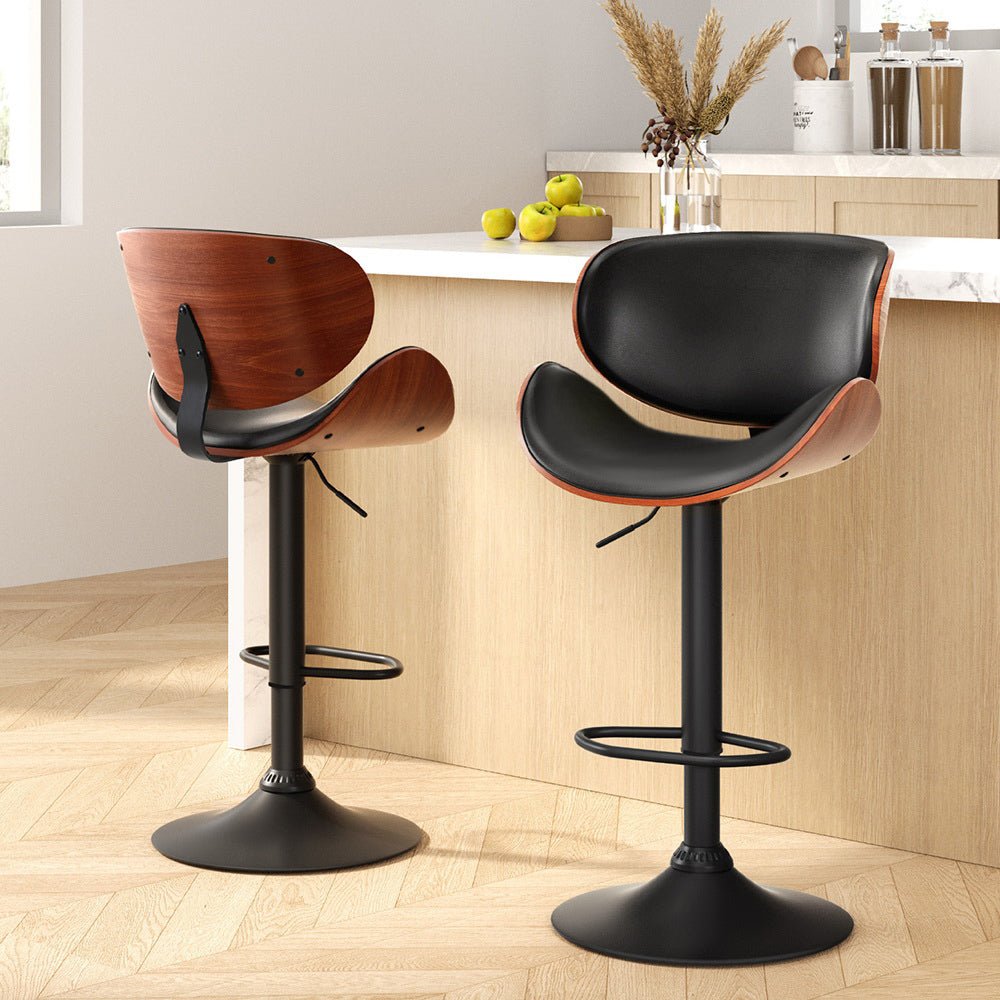 Set of 2 Alexander Bar Stools with Gas Lift Wood & Black Leather - Furniture > Bar Stools & Chairs - Rivercity House & Home Co. (ABN 18 642 972 209) - Affordable Modern Furniture Australia