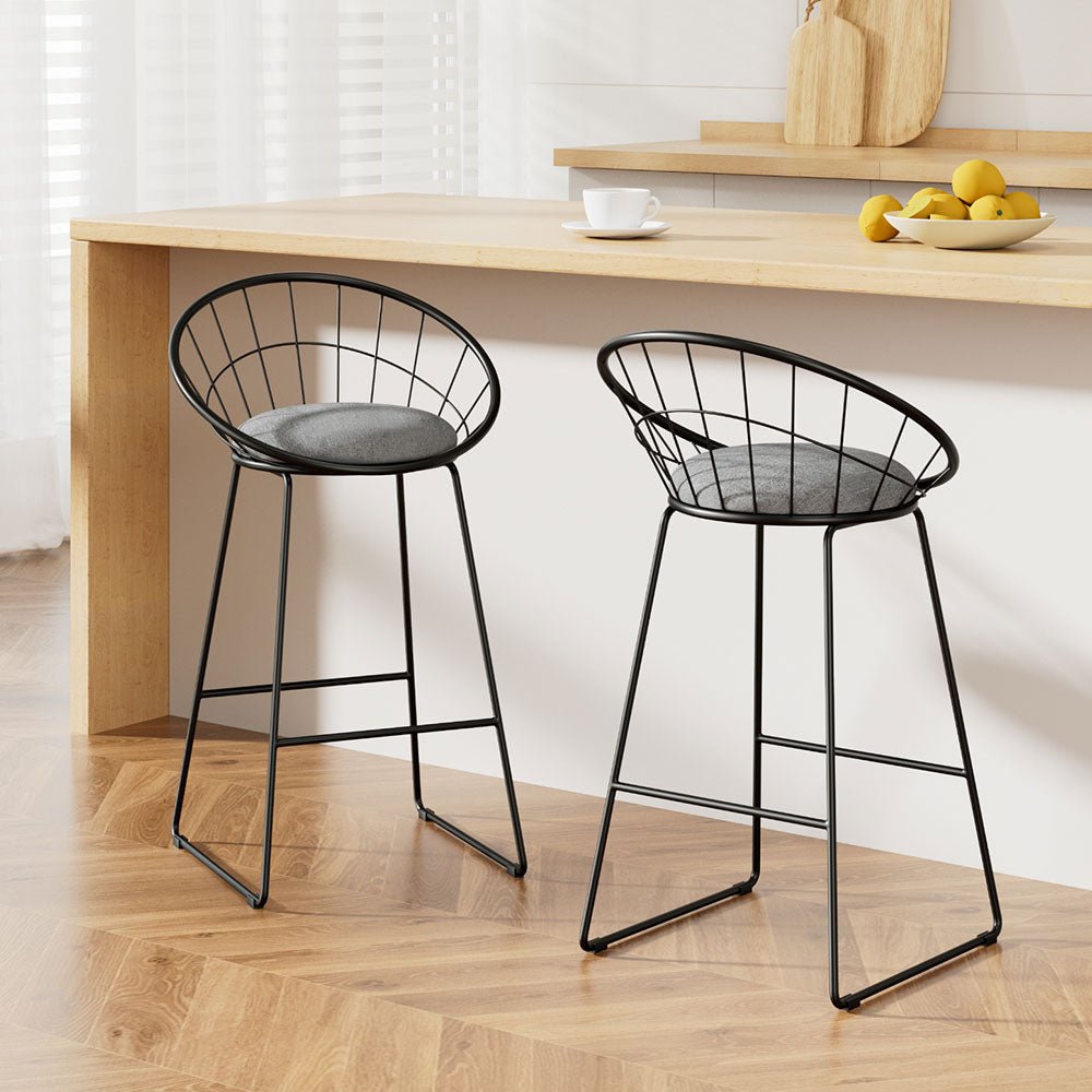 Set of 2 Bar Stools Steel Fabric - Grey and Black - Rivercity House & Home Co. (ABN 18 642 972 209) - Affordable Modern Furniture Australia