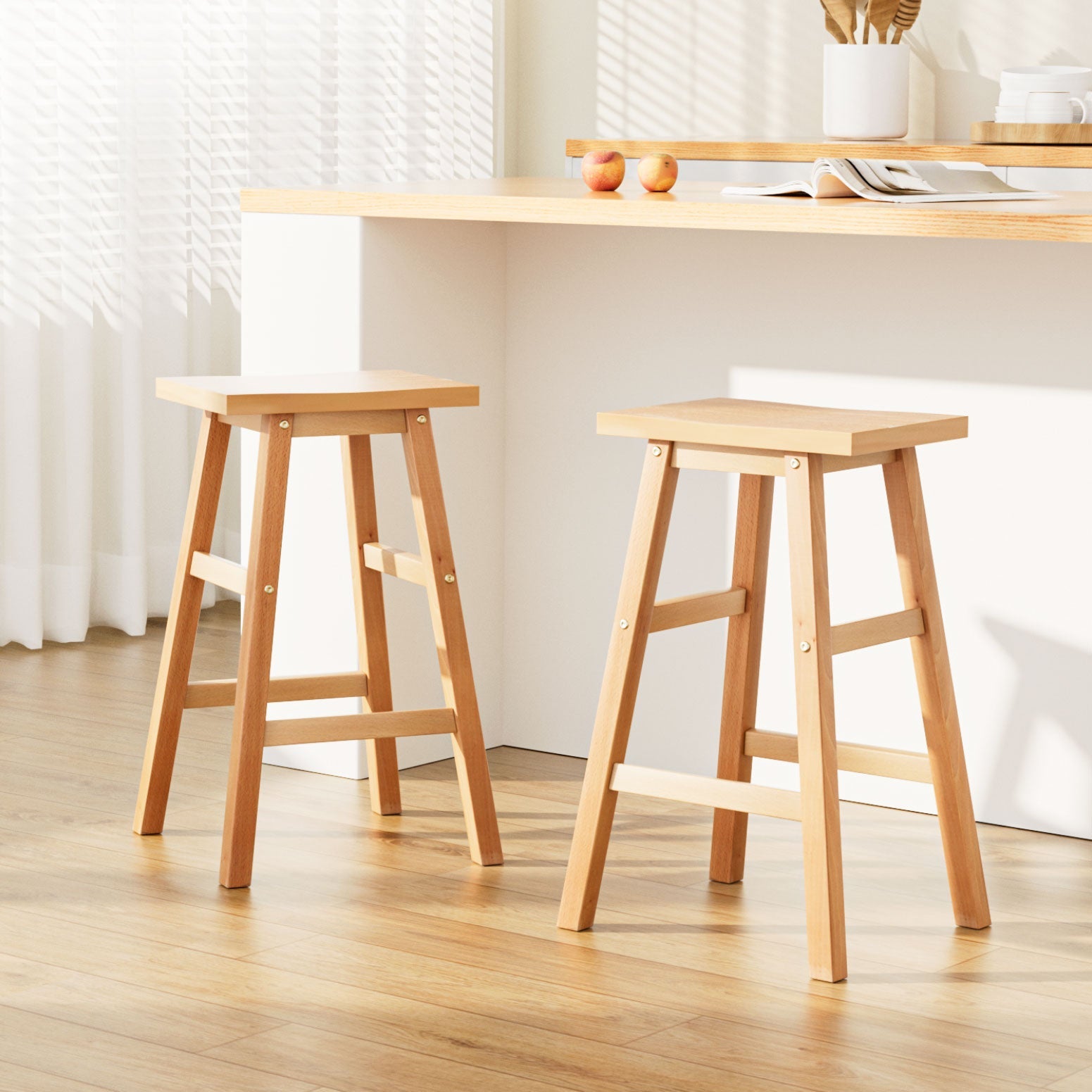 Set of 2 Beech Wood Bar Stools - Natural - Rivercity House & Home Co. (ABN 18 642 972 209) - Affordable Modern Furniture Australia