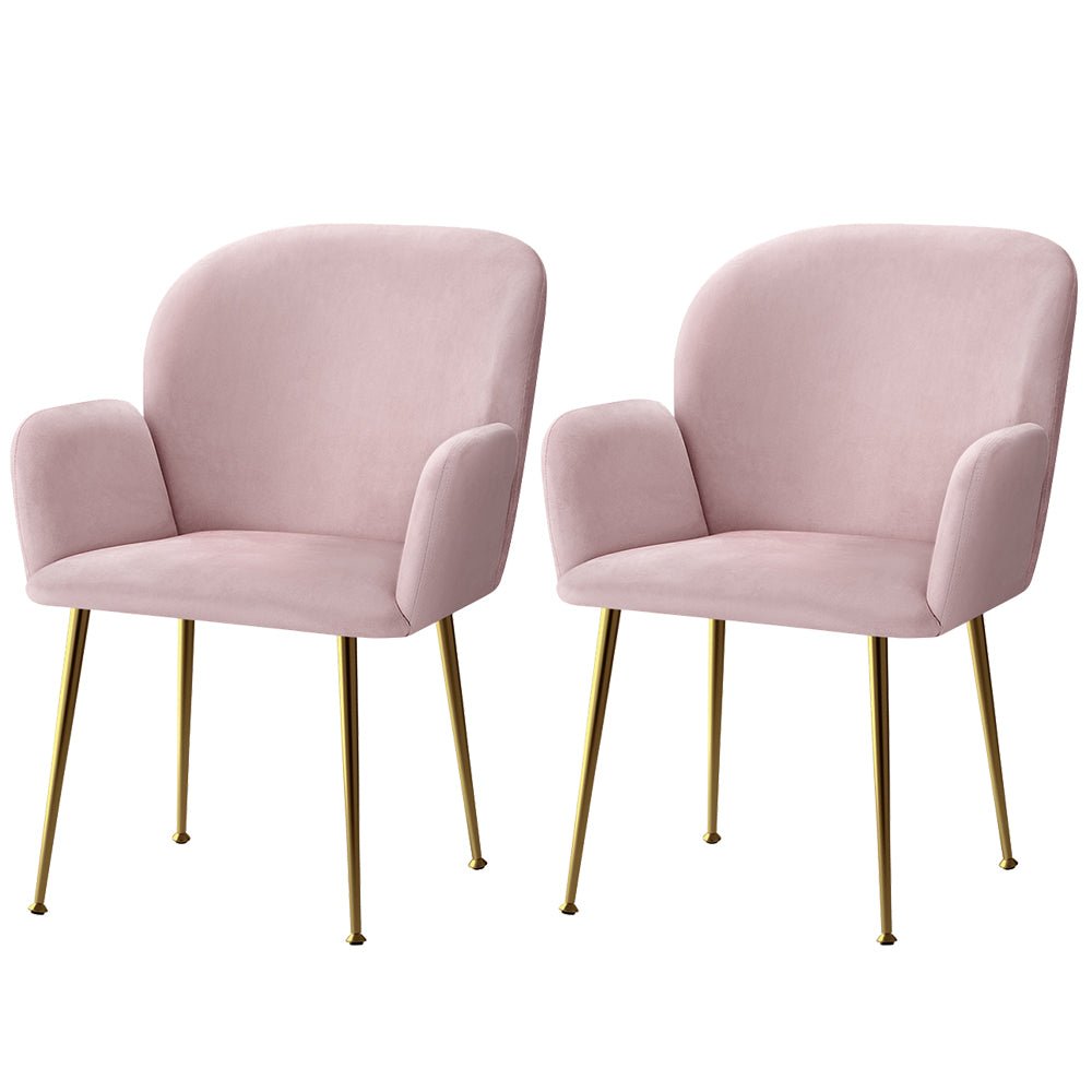 Set of 2 Deluxe Velvet Dining Chairs - Pink - Furniture > Living Room - Rivercity House & Home Co. (ABN 18 642 972 209) - Affordable Modern Furniture Australia