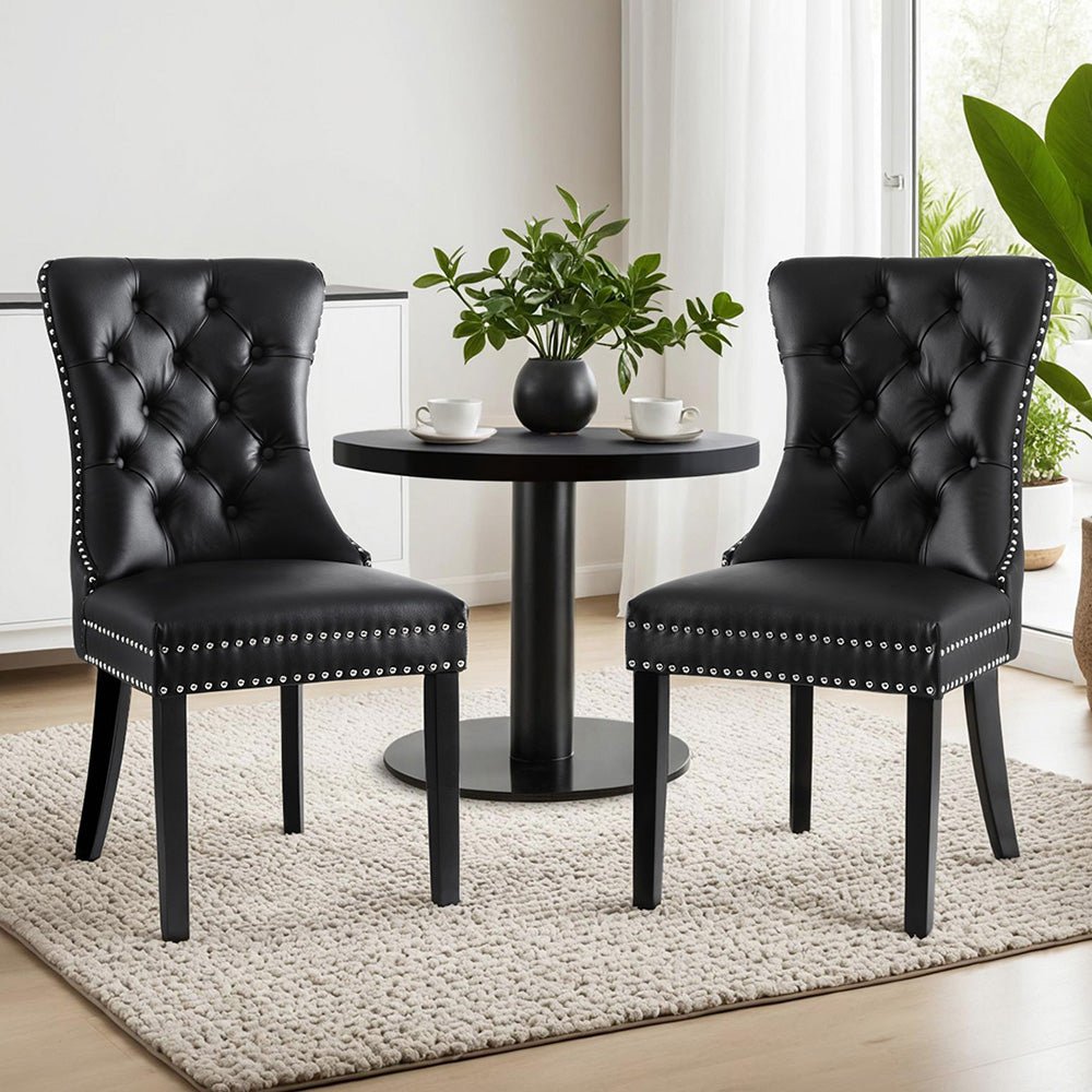 Set of 2 Dining Chairs Black Leather - Furniture > Dining > Kitchen & Dining Chairs - Rivercity House & Home Co. (ABN 18 642 972 209) - Affordable Modern Furniture Australia