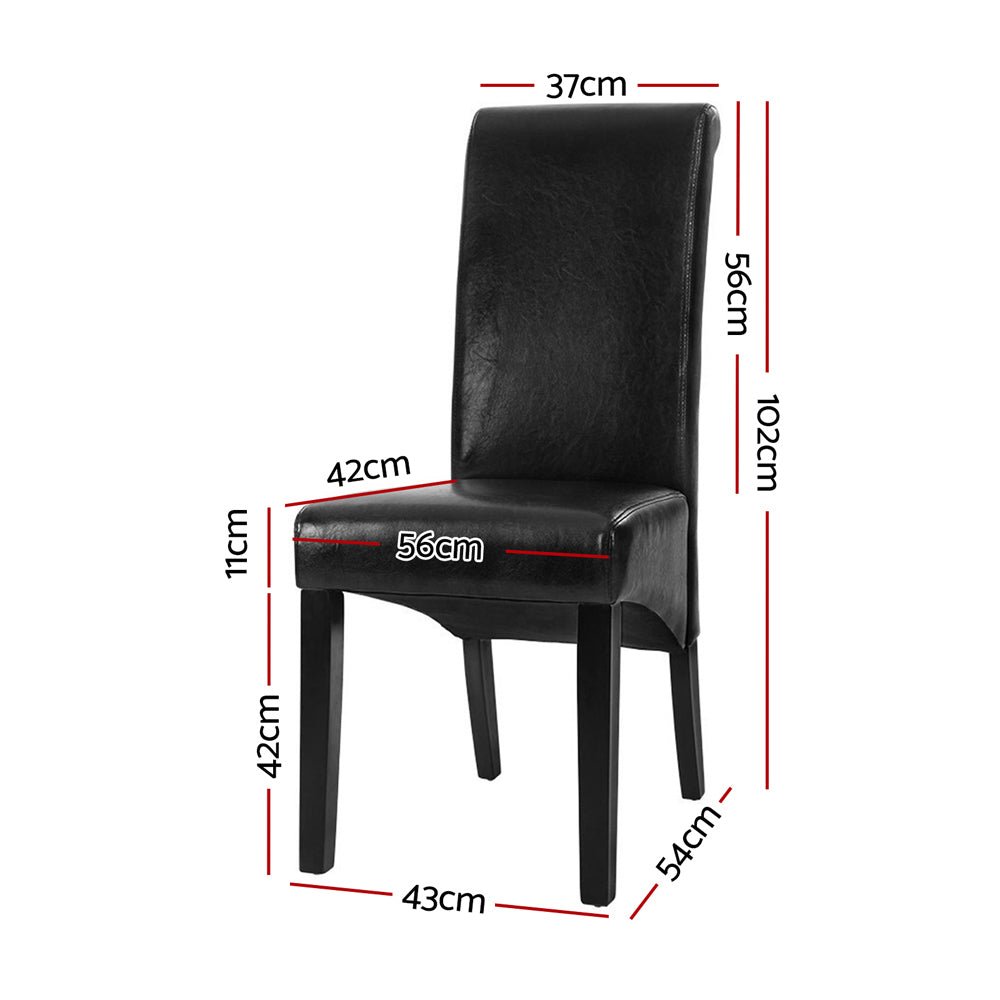 Set of 2 Dining Chairs French Provincial Kitchen Cafe PU Leather Padded High Back Pine Wood Black - Furniture > Dining - Rivercity House & Home Co. (ABN 18 642 972 209) - Affordable Modern Furniture Australia