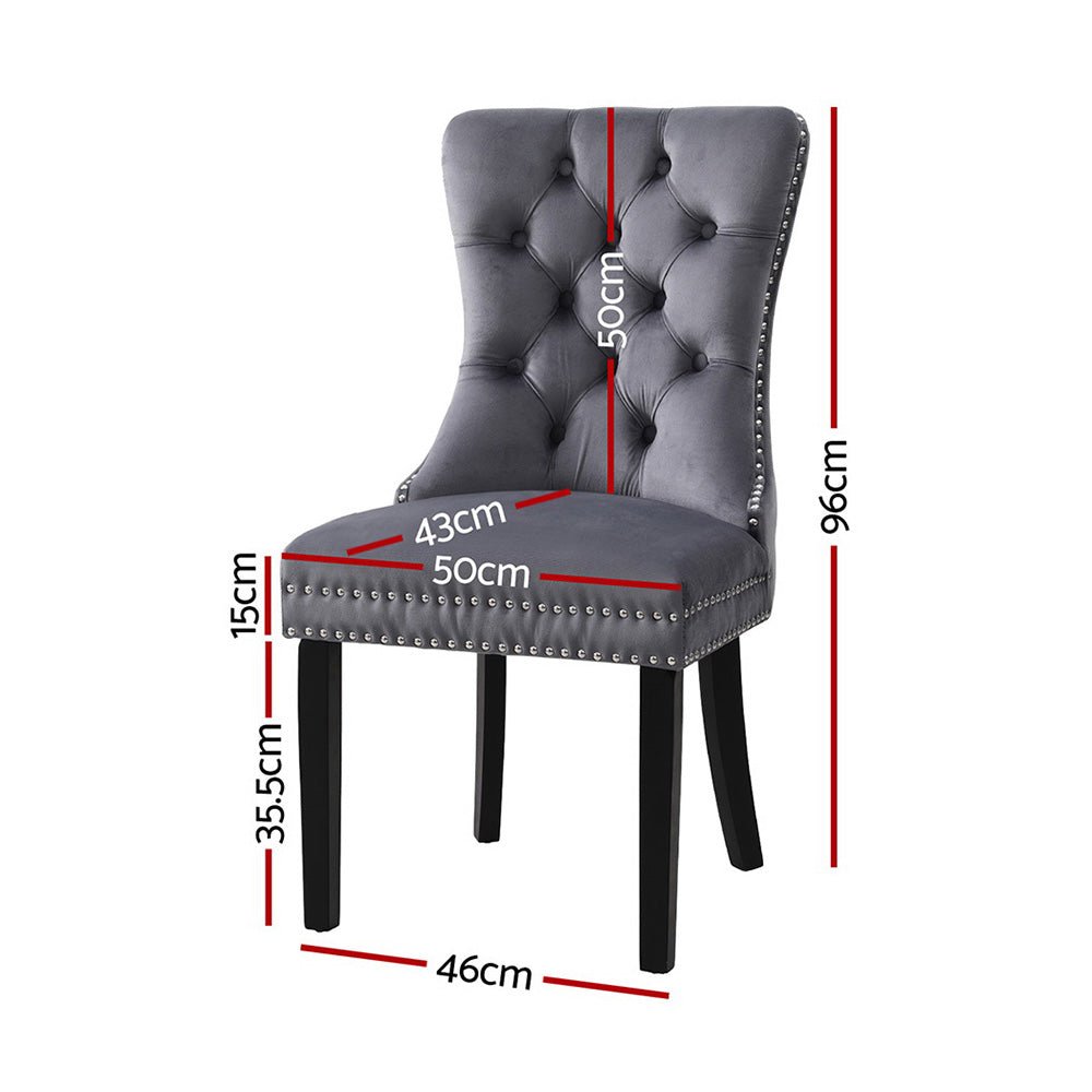 Set of 2 Dining Chairs Grey Velvet - Furniture > Dining > Kitchen & Dining Chairs - Rivercity House & Home Co. (ABN 18 642 972 209) - Affordable Modern Furniture Australia