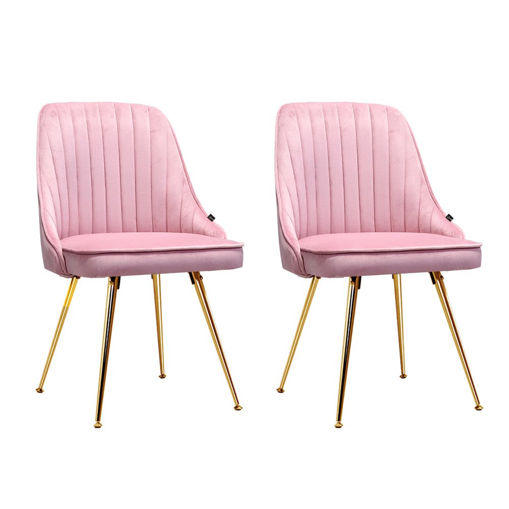 Set of 2 Dining Chairs Retro Chair Cafe Kitchen Modern Iron Legs Velvet Pink - Rivercity House & Home Co. (ABN 18 642 972 209) - Affordable Modern Furniture Australia