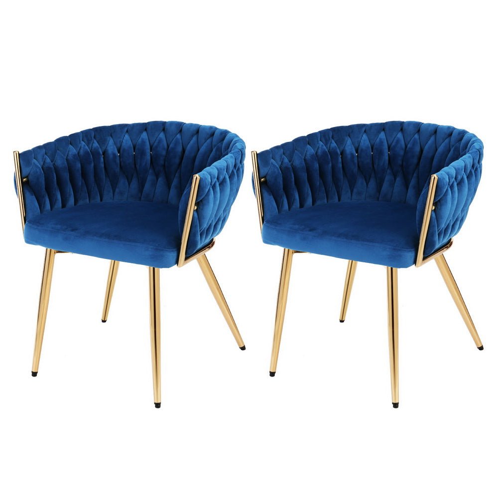 Set of 2 Dining Chairs Velvet Weaving Armchair Blue - Furniture > Dining > Kitchen & Dining Chairs - Rivercity House & Home Co. (ABN 18 642 972 209) - Affordable Modern Furniture Australia