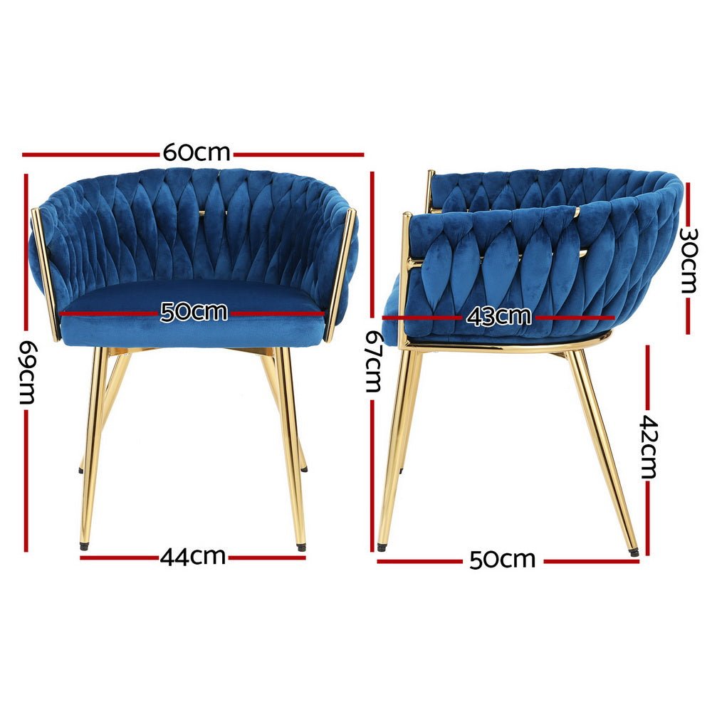 Set of 2 Dining Chairs Velvet Weaving Armchair Blue - Furniture > Dining > Kitchen & Dining Chairs - Rivercity House & Home Co. (ABN 18 642 972 209) - Affordable Modern Furniture Australia