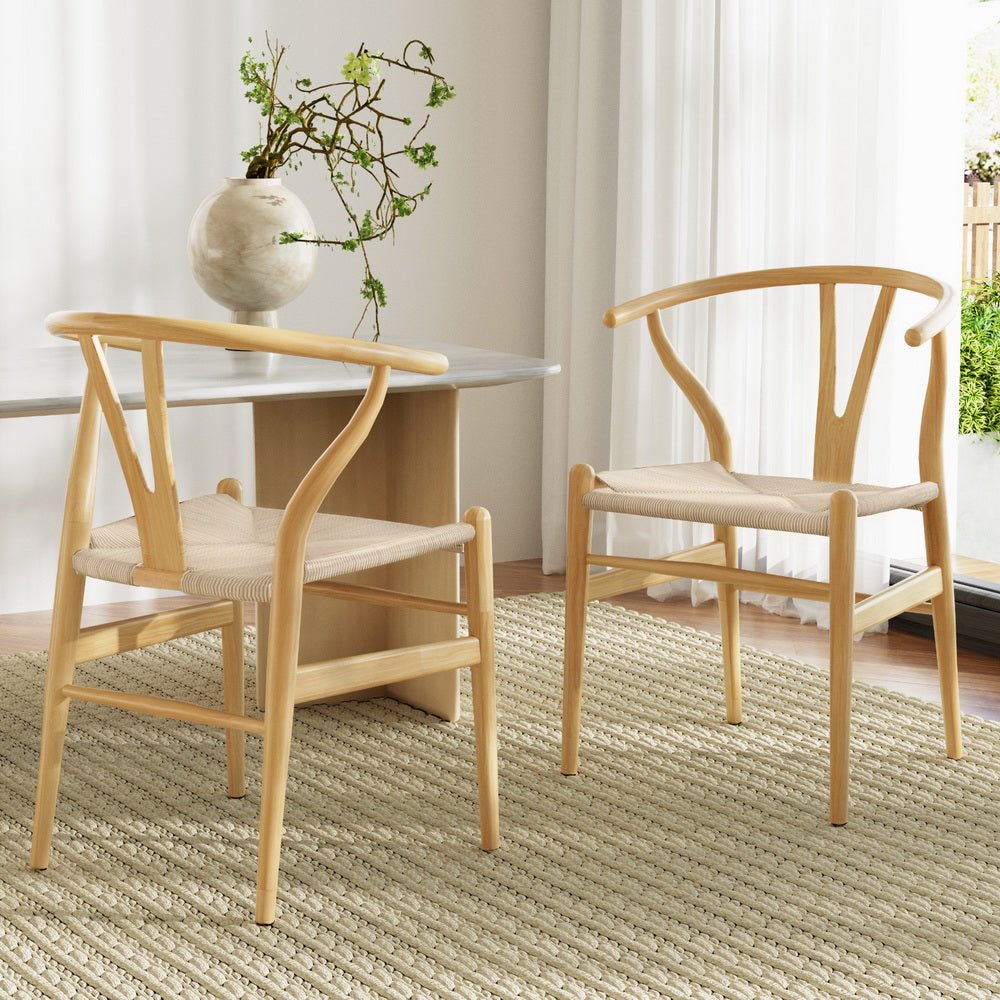 Set of 2 Dining Chairs Wooden Rattan Seat Wishbone Back - Furniture > Dining > Kitchen & Dining Chairs - Rivercity House & Home Co. (ABN 18 642 972 209) - Affordable Modern Furniture Australia