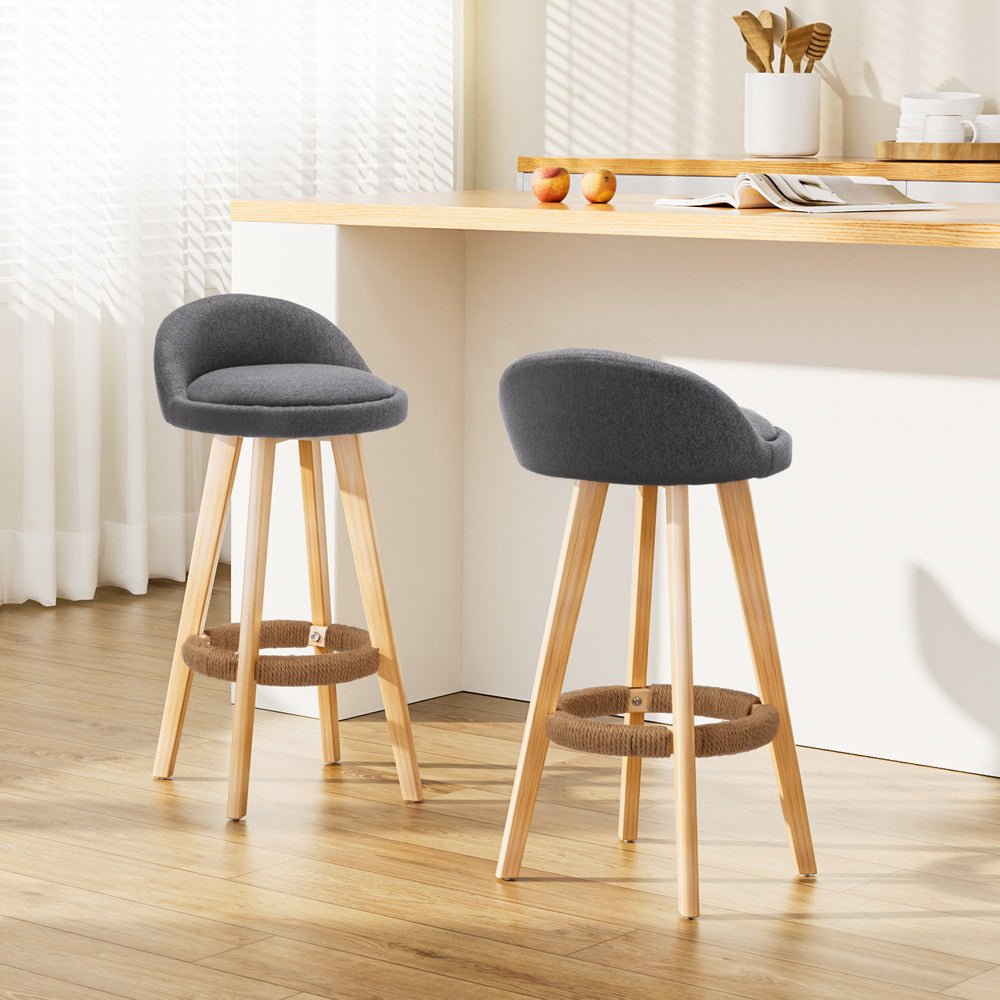 Set of Fabric Backrest Bar Stools Grey
