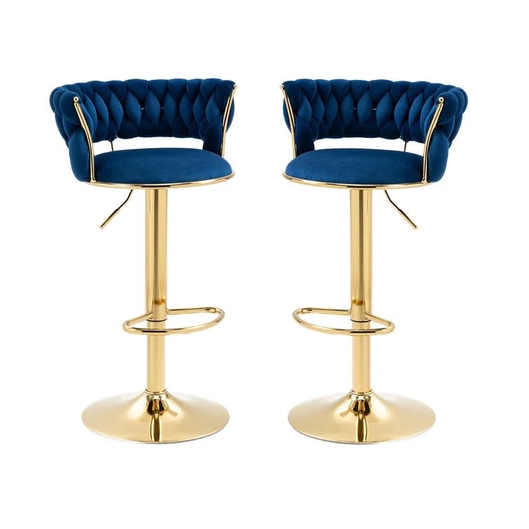 Set of 2 Fairlie Velvet Bar Stools – Blue & Gold - Furniture > Bar Stools & Chairs > Table & Bar Stools - Rivercity House & Home Co. (ABN 18 642 972 209) - Affordable Modern Furniture Australia