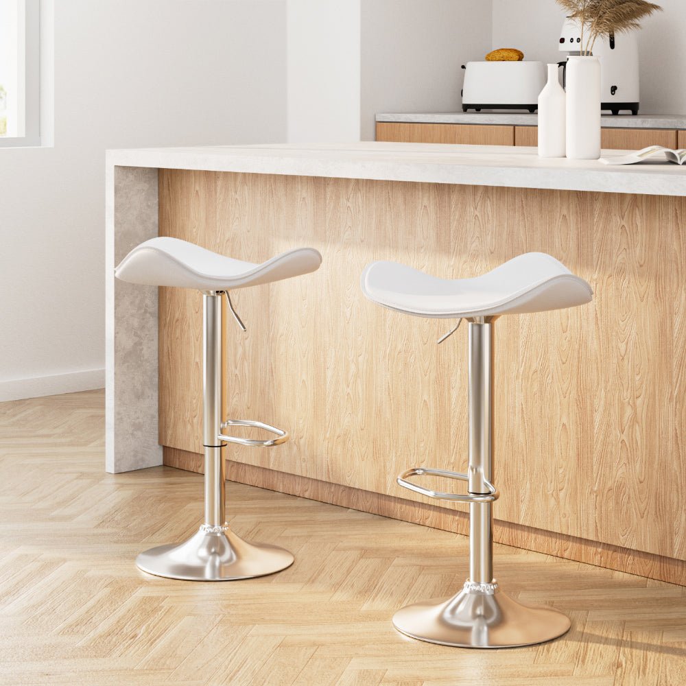 Set of 2 Gas Lift Bar Stools PU Leather - White and Chrome - Rivercity House & Home Co. (ABN 18 642 972 209) - Affordable Modern Furniture Australia
