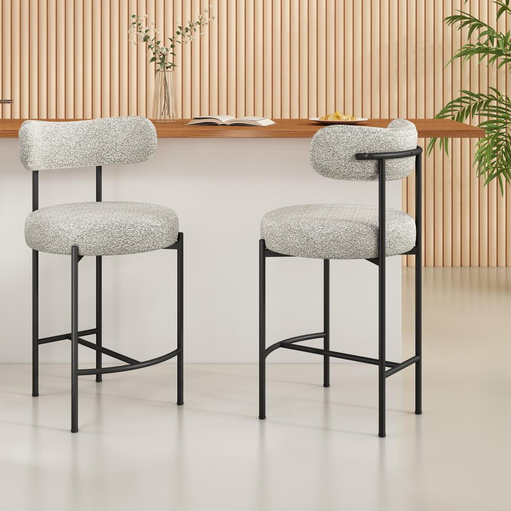 Set of 2 Lennox Contemporary Bouclé Bar Stools - White Quartz - Furniture > Bar Stools & Chairs > Table & Bar Stools - Rivercity House & Home Co. (ABN 18 642 972 209) - Affordable Modern Furniture Australia