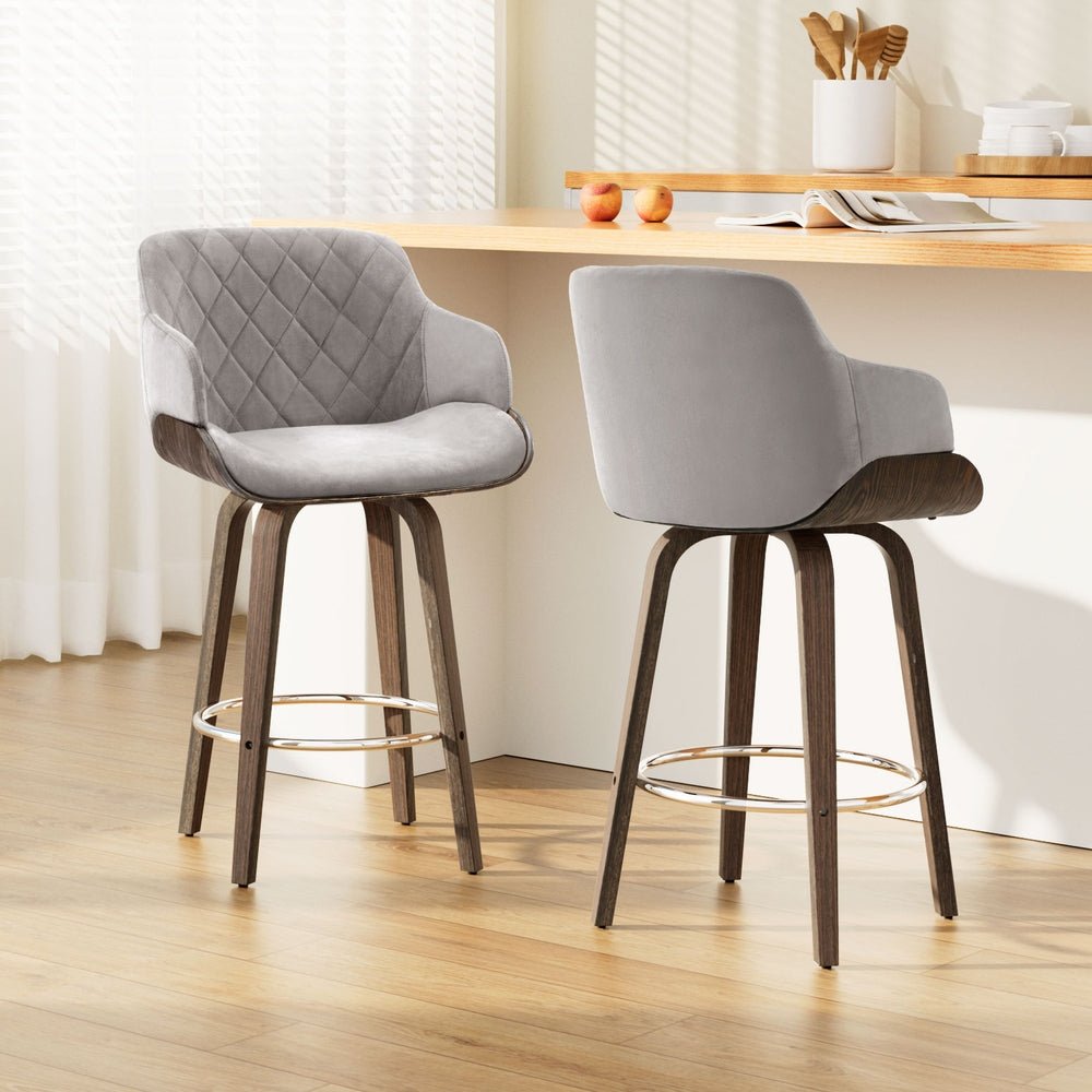 Set of 2 Lucian Grey Velvet Bar Stool Chairs - Furniture > Bar Stools & Chairs - Rivercity House & Home Co. (ABN 18 642 972 209) - Affordable Modern Furniture Australia