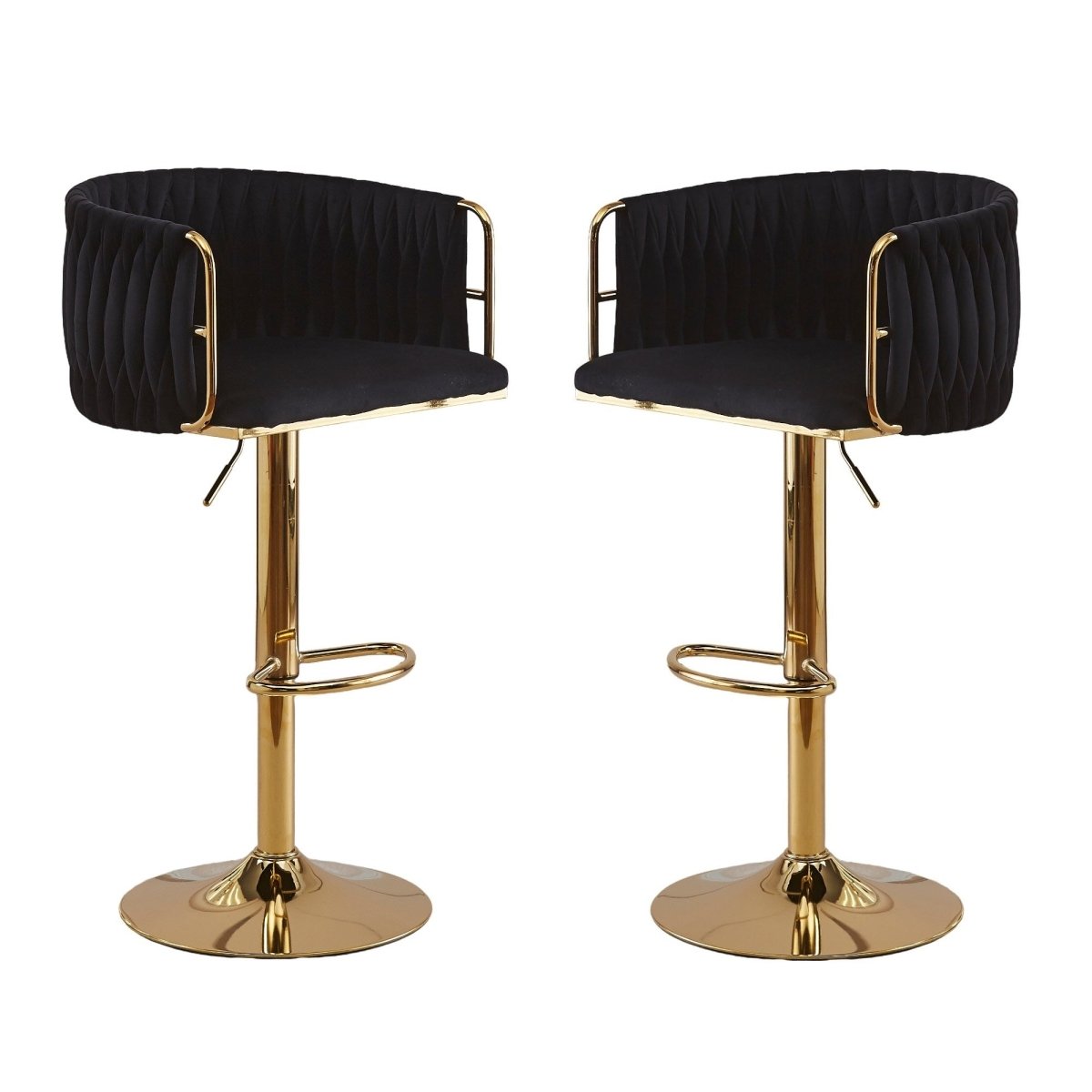 Set of 2 Marlowe Velvet Bar Stools - Black with Gold Base - Furniture > Bar Stools & Chairs > Table & Bar Stools - Rivercity House & Home Co. (ABN 18 642 972 209) - Affordable Modern Furniture Australia