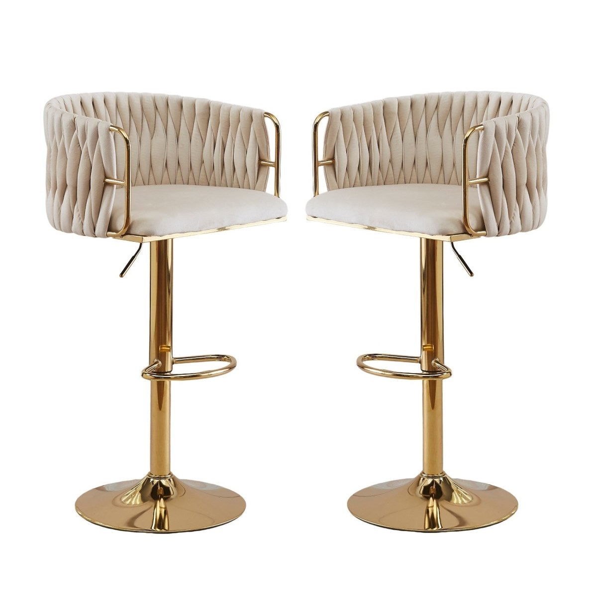 Set of 2 Marlowe Velvet Bar Stools - Ivory with Gold Base - Furniture > Bar Stools & Chairs > Table & Bar Stools - Rivercity House & Home Co. (ABN 18 642 972 209) - Affordable Modern Furniture Australia