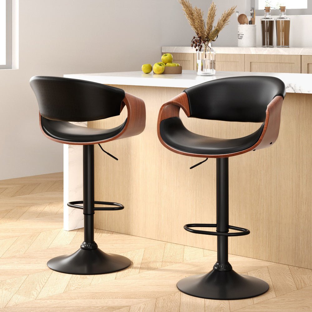 Set of 2 Maxwell Swivel Bar Stool Wooden with Black Leather - Furniture > Bar Stools & Chairs - Rivercity House & Home Co. (ABN 18 642 972 209) - Affordable Modern Furniture Australia