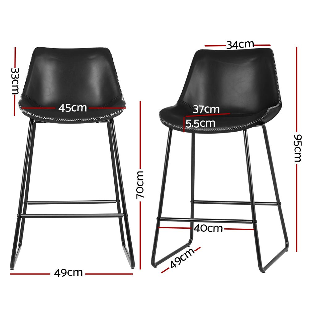 Set of 2 Metal Bar Stools (Black PU Leather) - Rivercity House & Home Co. (ABN 18 642 972 209) - Affordable Modern Furniture Australia