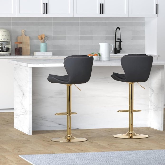Set of 2 Mid Century Modern Adjustable Swivel Bar Stools with Velvet Upholstery and Back - Black - Furniture > Bar Stools & Chairs > Table & Bar Stools - Rivercity House & Home Co. (ABN 18 642 972 209) - Affordable Modern Furniture Australia
