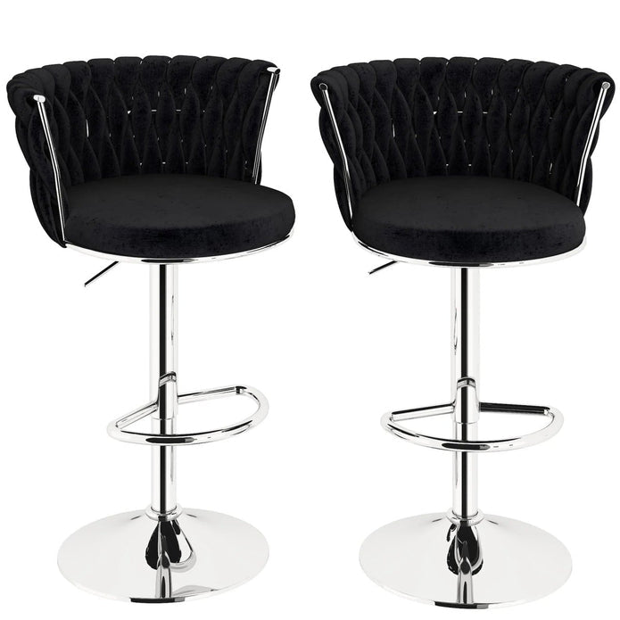 Set of 2 Modern Adjustable Height Velvet Swivel Counter Stools with Silver Metal Frame - Black - Furniture > Bar Stools & Chairs > Table & Bar Stools - Rivercity House & Home Co. (ABN 18 642 972 209) - Affordable Modern Furniture Australia