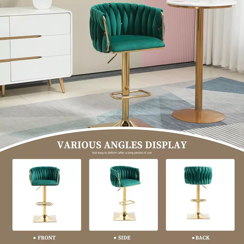 Set of 2 Modern Adjustable Velvet Swivel Breakfast Bar Stools with Backrest - Emerald Green - Furniture > Bar Stools & Chairs > Table & Bar Stools - Rivercity House & Home Co. (ABN 18 642 972 209) - Affordable Modern Furniture Australia