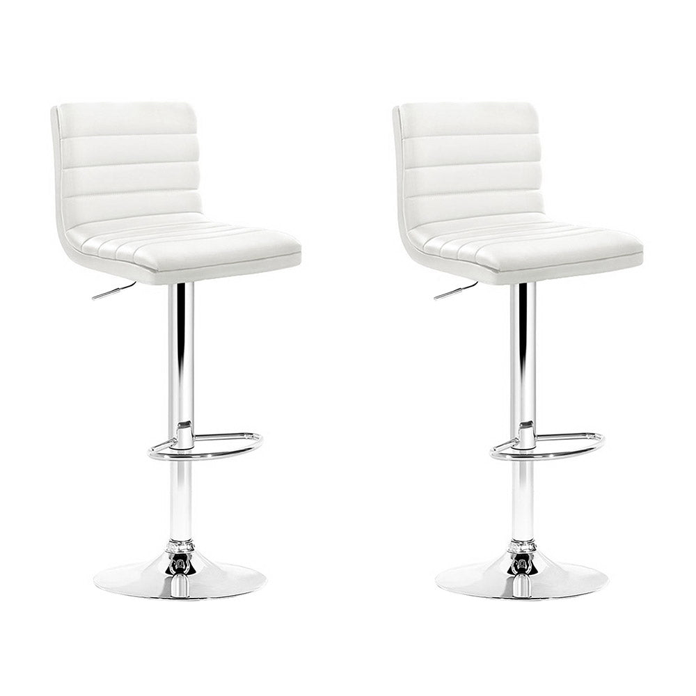 Set of 2 PU Leather Bar Stools Padded Line Style - White - Rivercity House & Home Co. (ABN 18 642 972 209) - Affordable Modern Furniture Australia