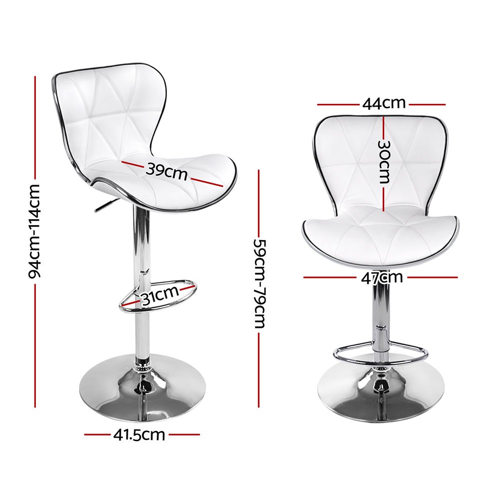 Set of 2 PU Leather Patterned Bar Stools - White and Chrome - Rivercity House & Home Co. (ABN 18 642 972 209) - Affordable Modern Furniture Australia