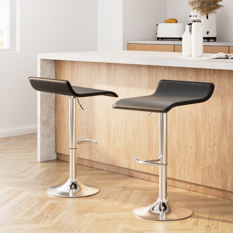 Set of 2 PU Leather Wave Style Bar Stools - Black - Rivercity House & Home Co. (ABN 18 642 972 209) - Affordable Modern Furniture Australia