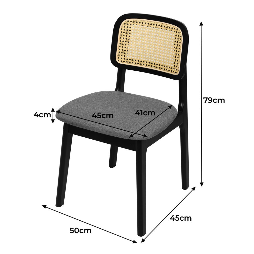 Set of 2 Rattan Wood Dining Chairs Armless with Cushions - Black - Rivercity House & Home Co. (ABN 18 642 972 209) - Affordable Modern Furniture Australia