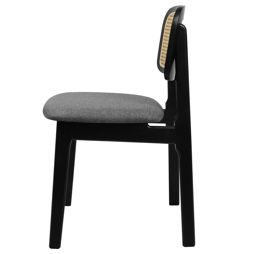 Set of 2 Rattan Wood Dining Chairs Armless with Cushions - Black - Rivercity House & Home Co. (ABN 18 642 972 209) - Affordable Modern Furniture Australia