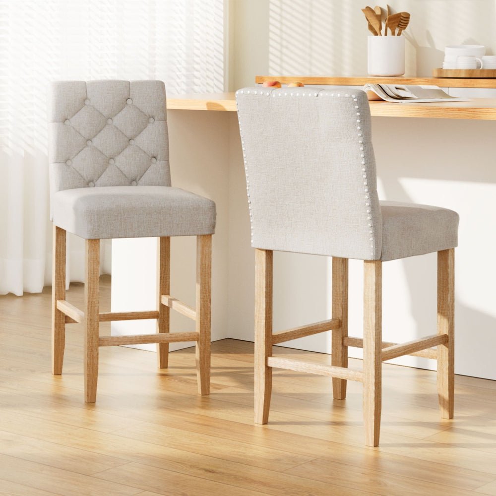 Set of 2 Windsor Tufted Button Bar Stools Beige - Furniture > Bar Stools & Chairs - Rivercity House & Home Co. (ABN 18 642 972 209) - Affordable Modern Furniture Australia
