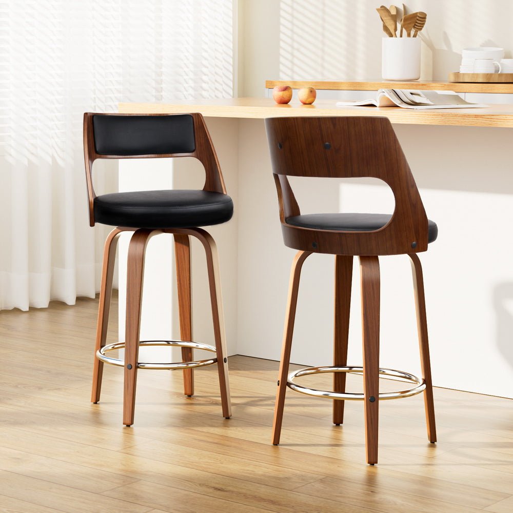 Set of Wooden Bar Stools Black