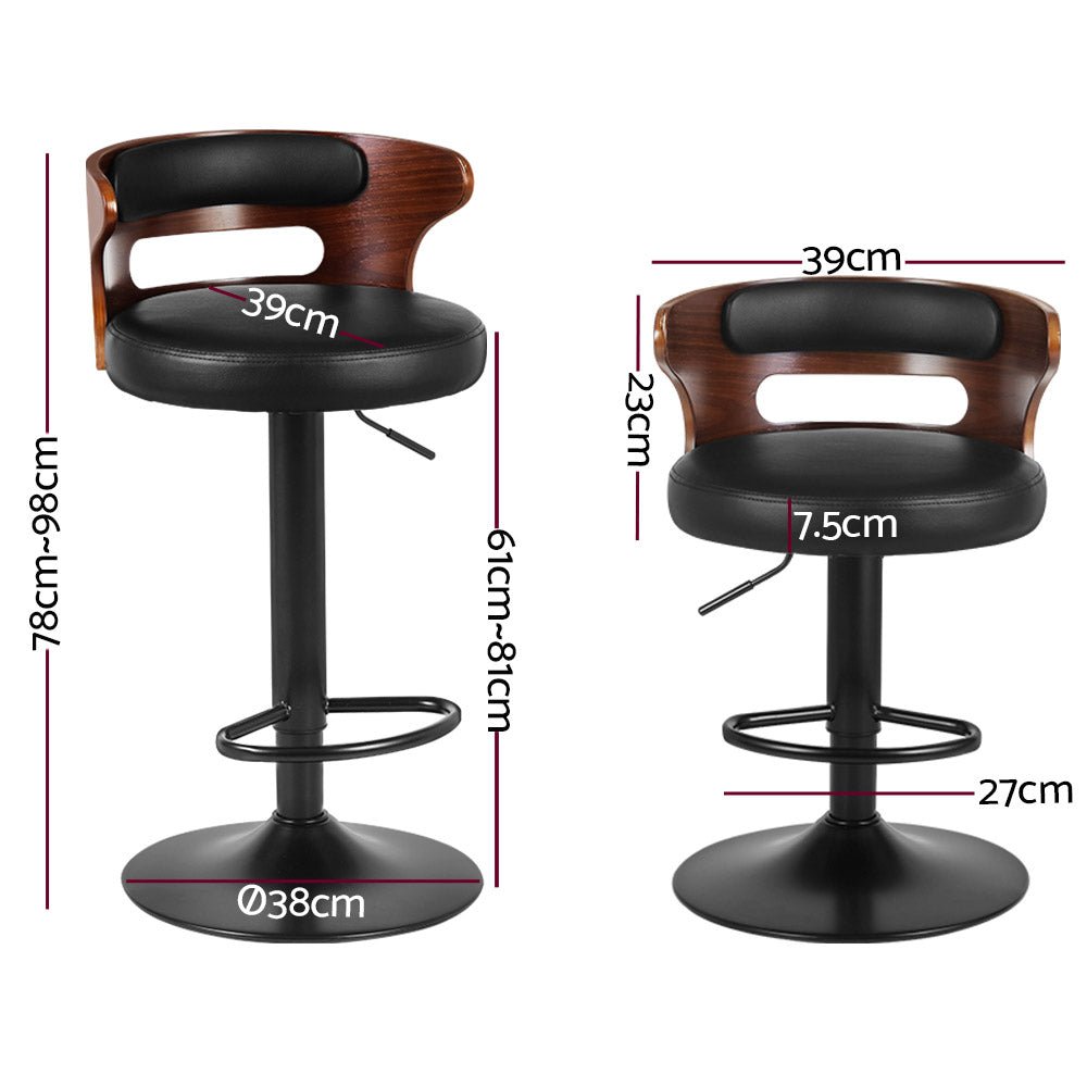 Set of 2 Wooden Bar Stools With Gas Lift (Black PU Leather) - Rivercity House & Home Co. (ABN 18 642 972 209) - Affordable Modern Furniture Australia