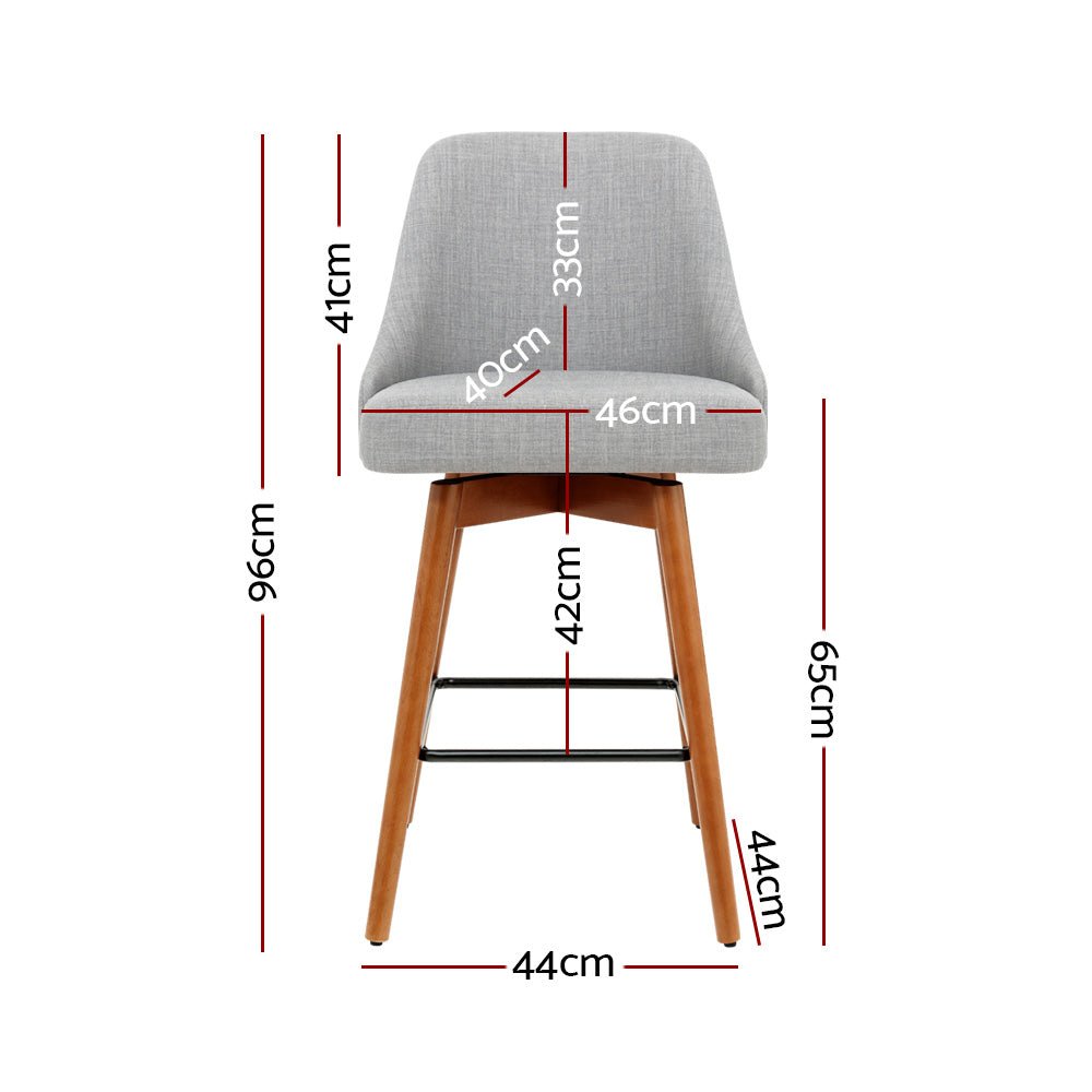 Set of 2 Wooden Fabric Bar Stools Square Footrest - Light Grey - Rivercity House & Home Co. (ABN 18 642 972 209) - Affordable Modern Furniture Australia