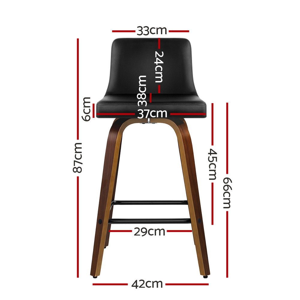 Set of 2 Wooden PU Leather Bar Stool - Black and Brown Wood Legs - Rivercity House & Home Co. (ABN 18 642 972 209) - Affordable Modern Furniture Australia