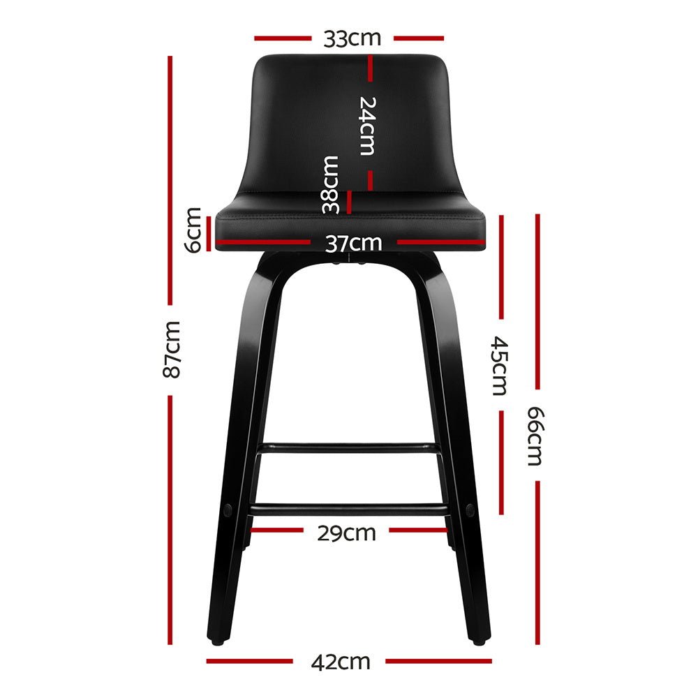 Set of 2 Wooden PU Leather Bar Stool - Black - Rivercity House & Home Co. (ABN 18 642 972 209) - Affordable Modern Furniture Australia