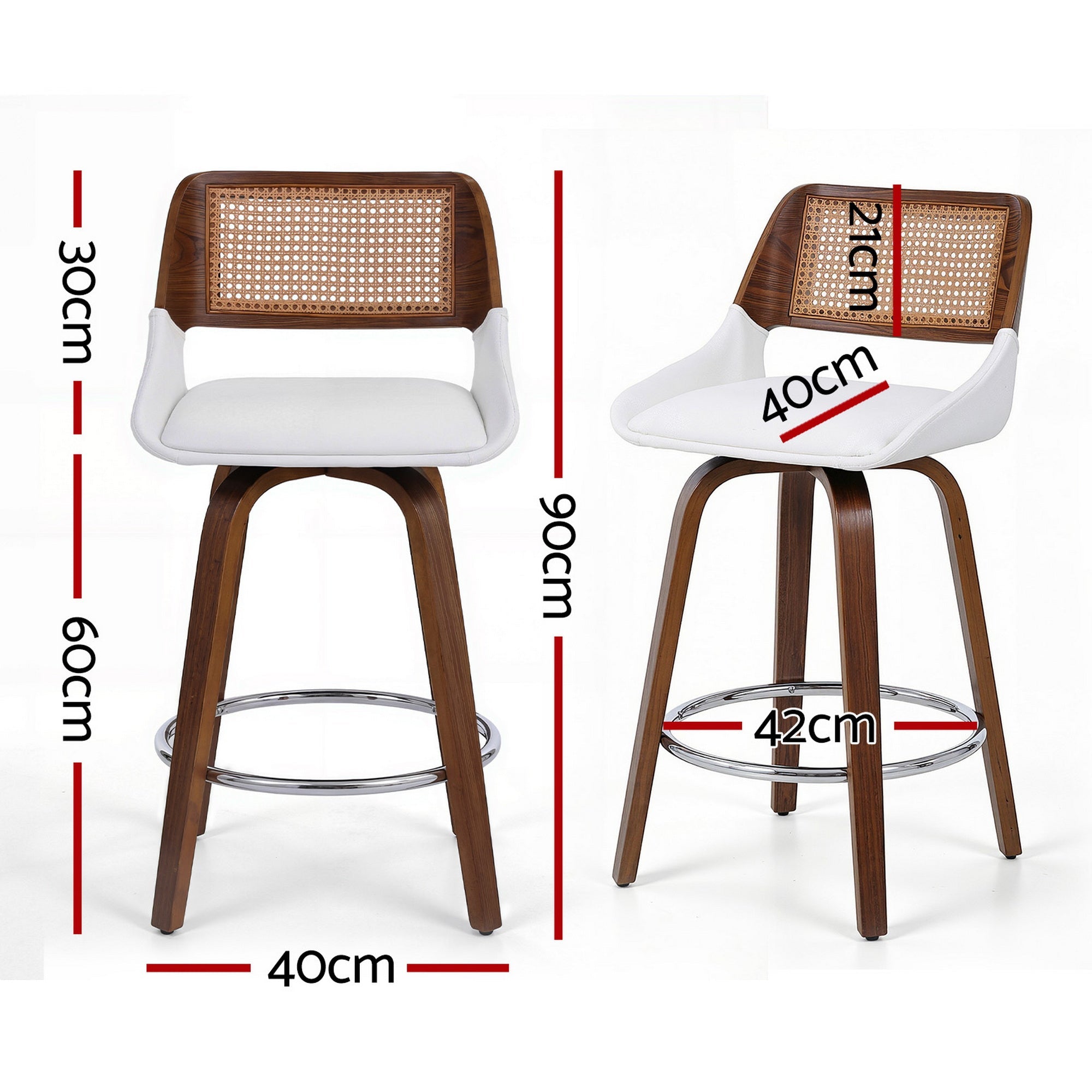 Set of 2 Wooden Swivel Bar Stools 60cm Seat Height - White & Rattan - Furniture > Bar Stools & Chairs > Table & Bar Stools - Rivercity House & Home Co. (ABN 18 642 972 209) - Affordable Modern Furniture Australia