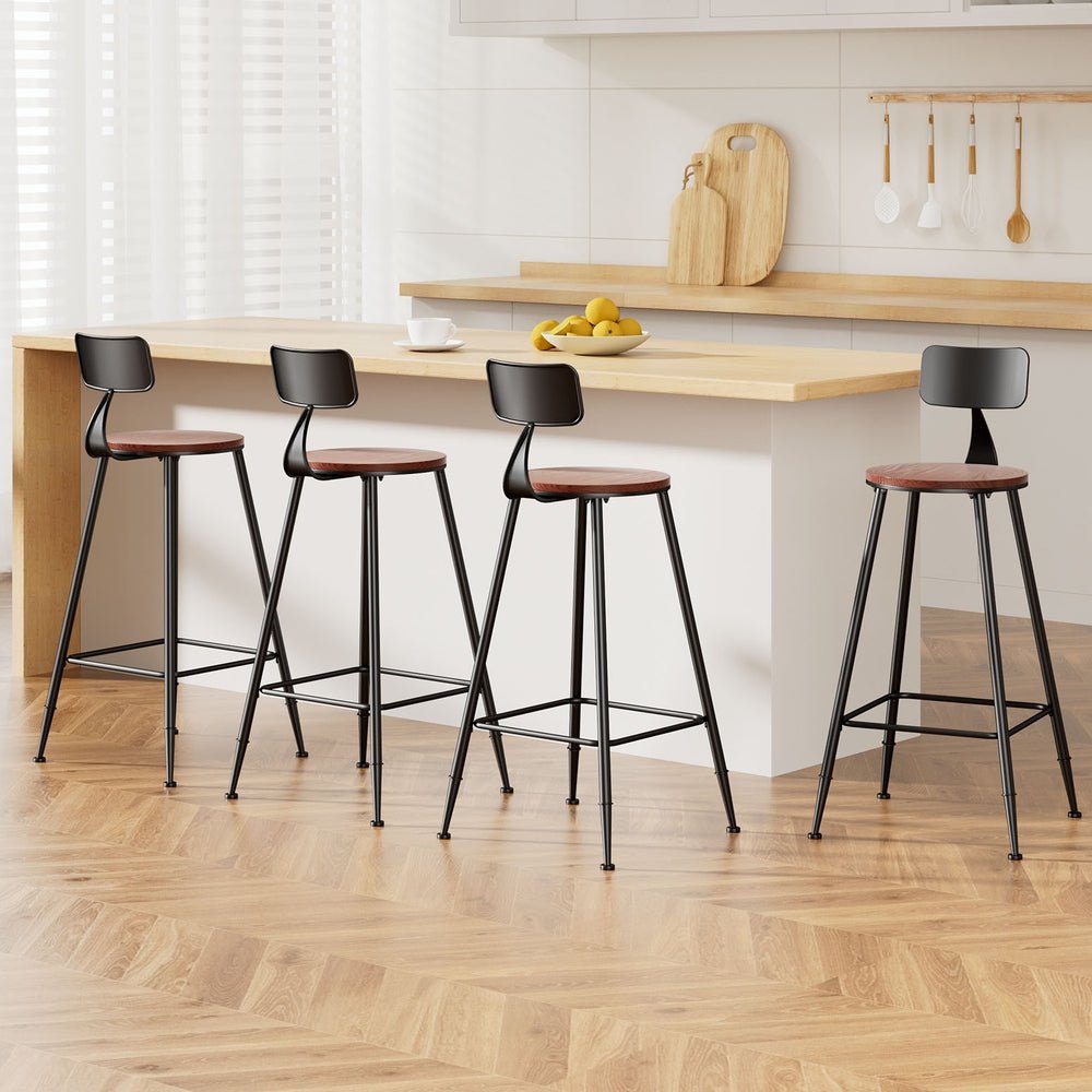 Set of 4 Alex Bar Stools Pinewood Metal - Black and Wood - Furniture > Bar Stools & Chairs - Rivercity House & Home Co. (ABN 18 642 972 209) - Affordable Modern Furniture Australia