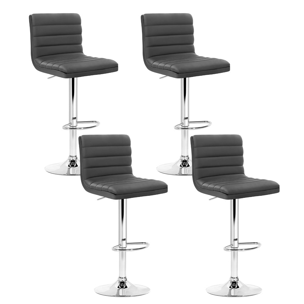 Set of 4 PU Leather Lined Pattern Bar Stools - Grey and Chrome - Rivercity House & Home Co. (ABN 18 642 972 209) - Affordable Modern Furniture Australia
