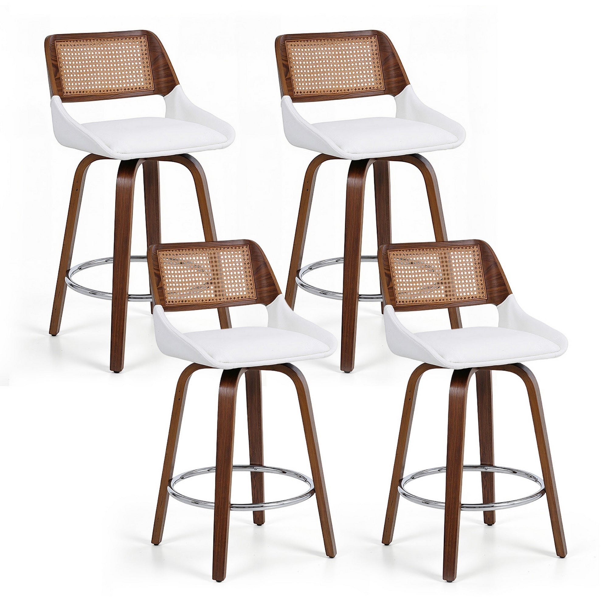 Set of 4 Wooden Swivel Bar Stools 60cm Seat Height - White & Rattan - Furniture > Bar Stools & Chairs > Table & Bar Stools - Rivercity House & Home Co. (ABN 18 642 972 209) - Affordable Modern Furniture Australia