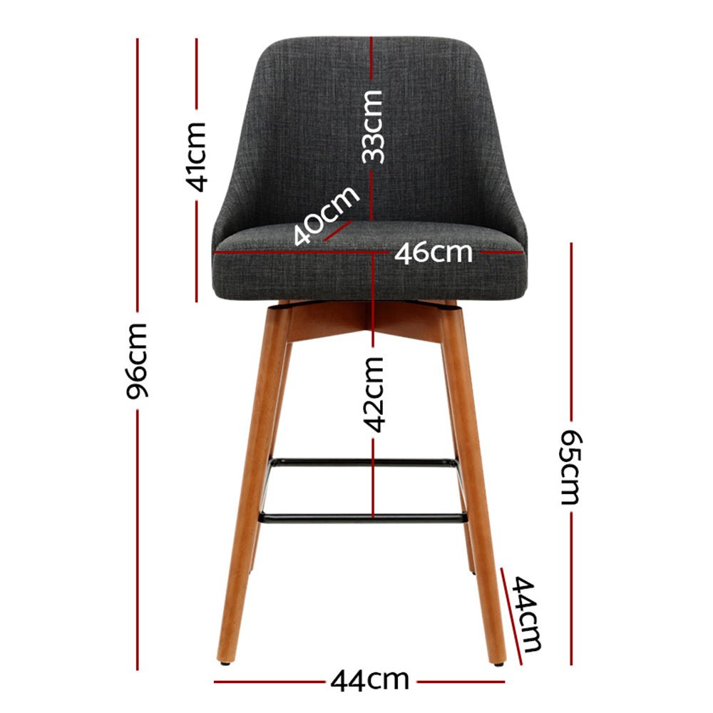 Set of 4 Wooden Swivel Bar Stools Square Footrest - Charcoal - Rivercity House & Home Co. (ABN 18 642 972 209) - Affordable Modern Furniture Australia