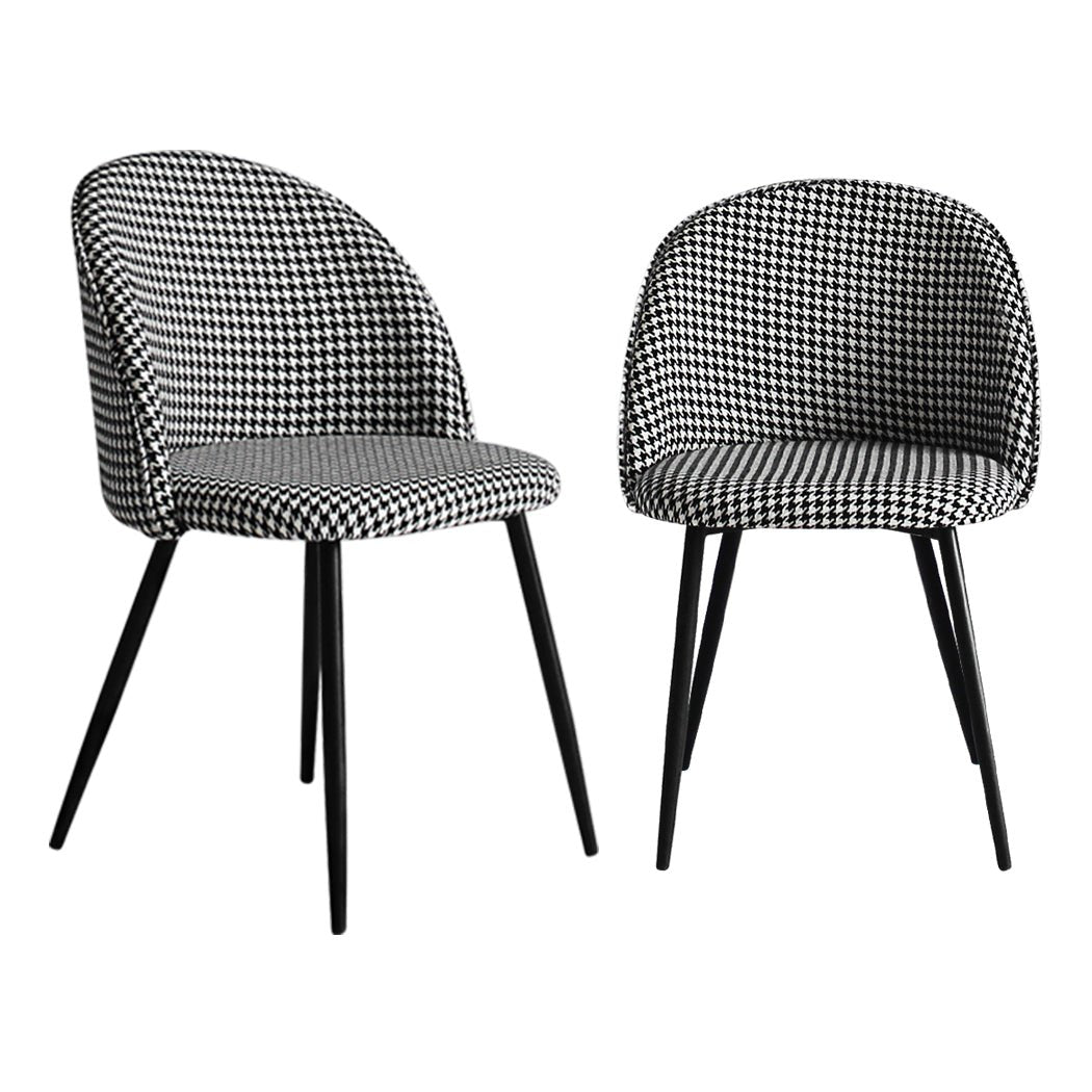 Set of 6 French Provincial Dining Chairs with Houndstooth Velvet Upholstery - Black & White - Rivercity House & Home Co. (ABN 18 642 972 209) - Affordable Modern Furniture Australia
